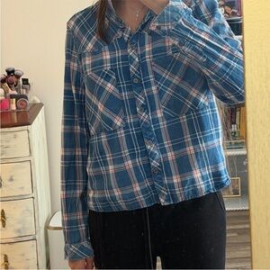 Kensie Blue and White Plaid Button-Down Shirt